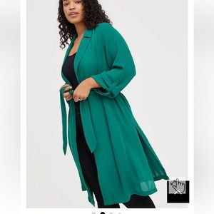 Emerald green chiffon drape trench coat
